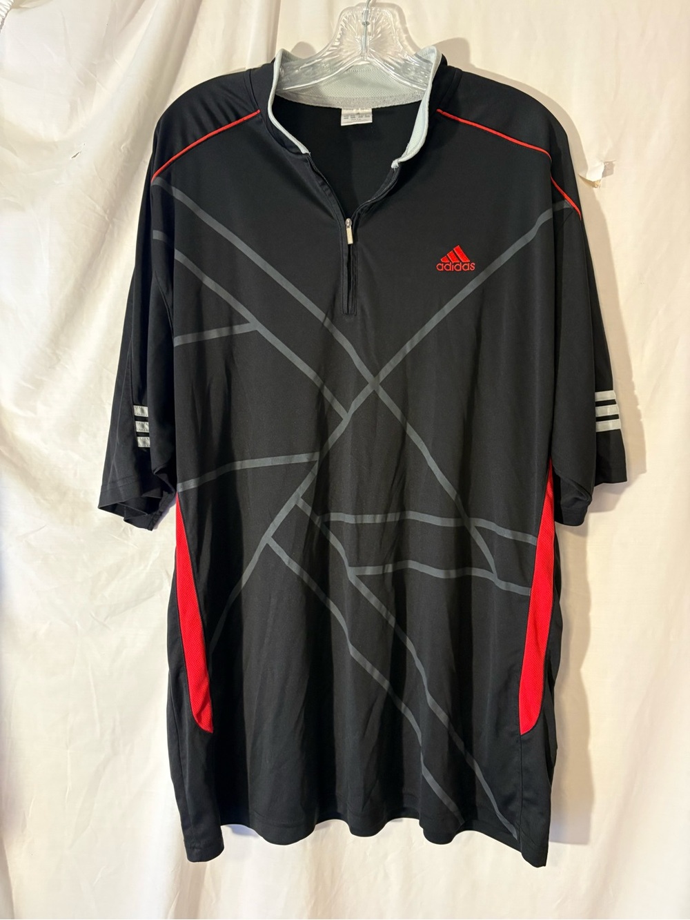 adidas Black & Red Short-Sleeve Quarter-Zip Polo
